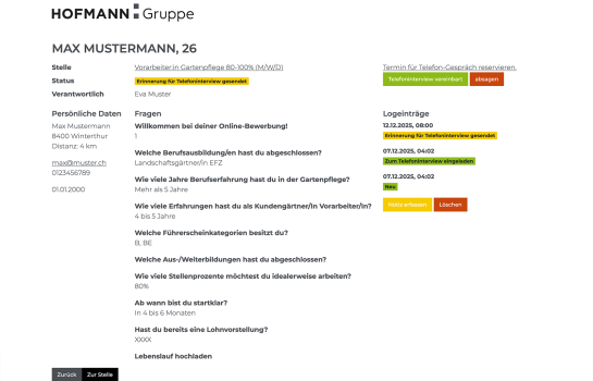 Hofmann Gruppe AG: Kunde Applikation